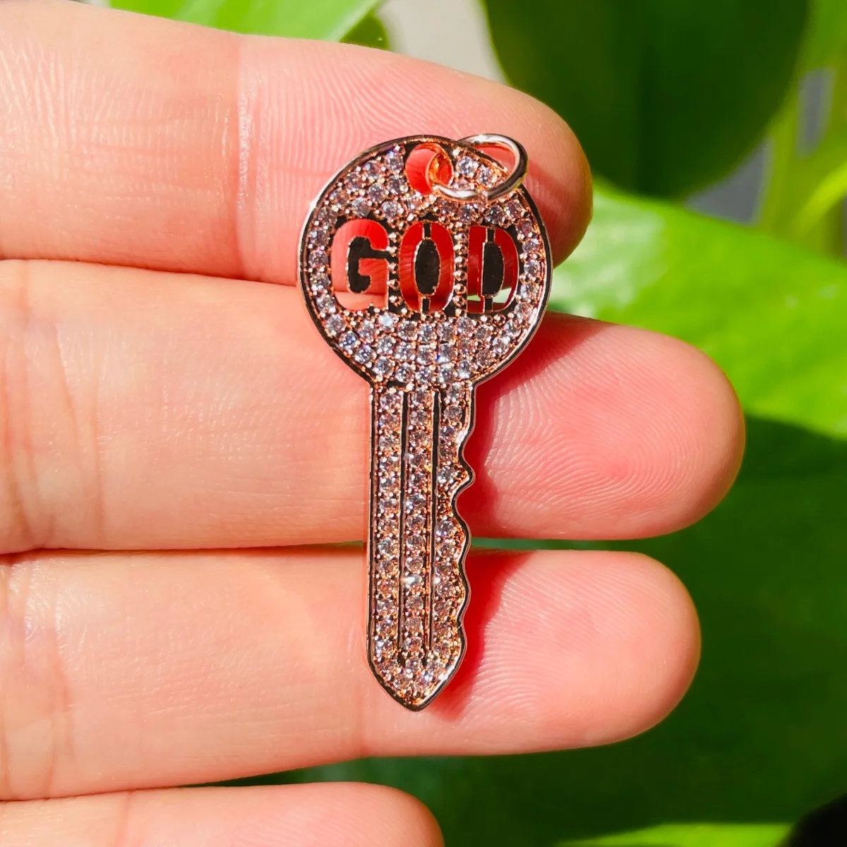 5pcs GOD Is The Key Charms Zirconia Paved Gold-plated Religious Pendant for Girl Bracelet Making Girl Necklace Jewelry Handcraft