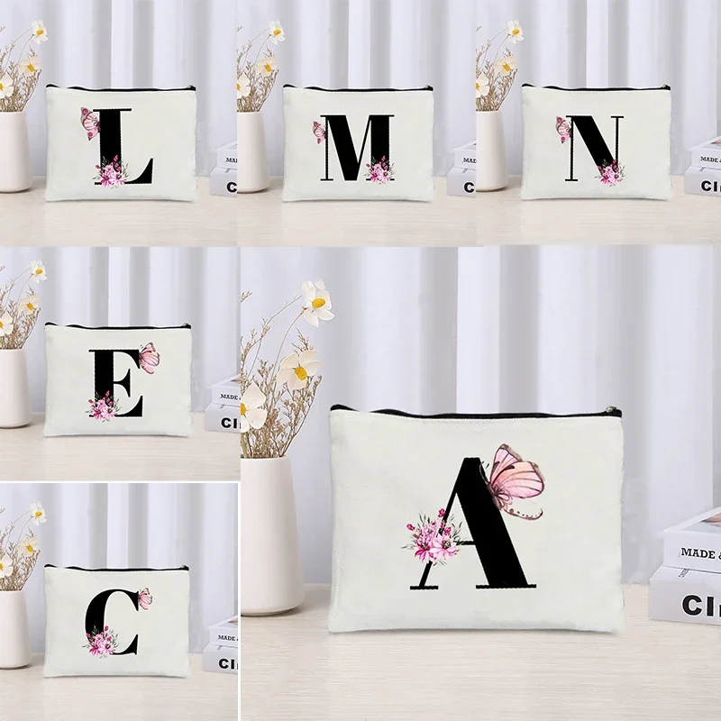 

Bridesmaid Initials Gift Canvas Bag Cosmetic Organizer Make Up Bags Case Bachelorette Party Toilet Lipstick Air Cushion Pouch