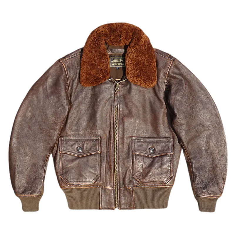 Dark Brown Autumn Pilot Leather Jacket Men Vintage Style Plus Size