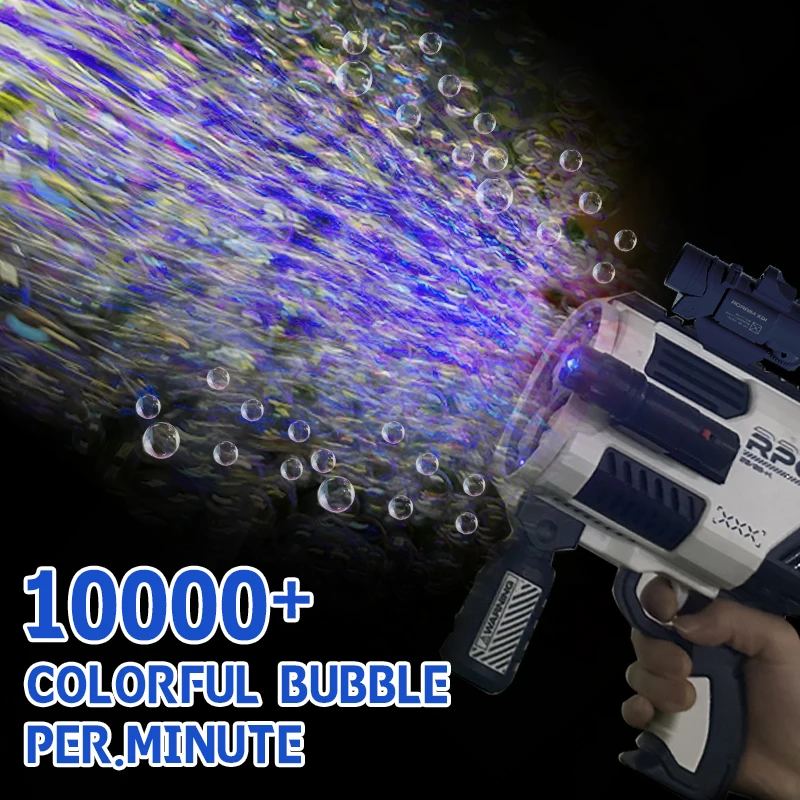 Rechargable Automatic Bubble Machine Gun, No Dip Automatic Bubble Machine With Colorful Lights, 10000+ Bubbles, Suitable For Chi 3