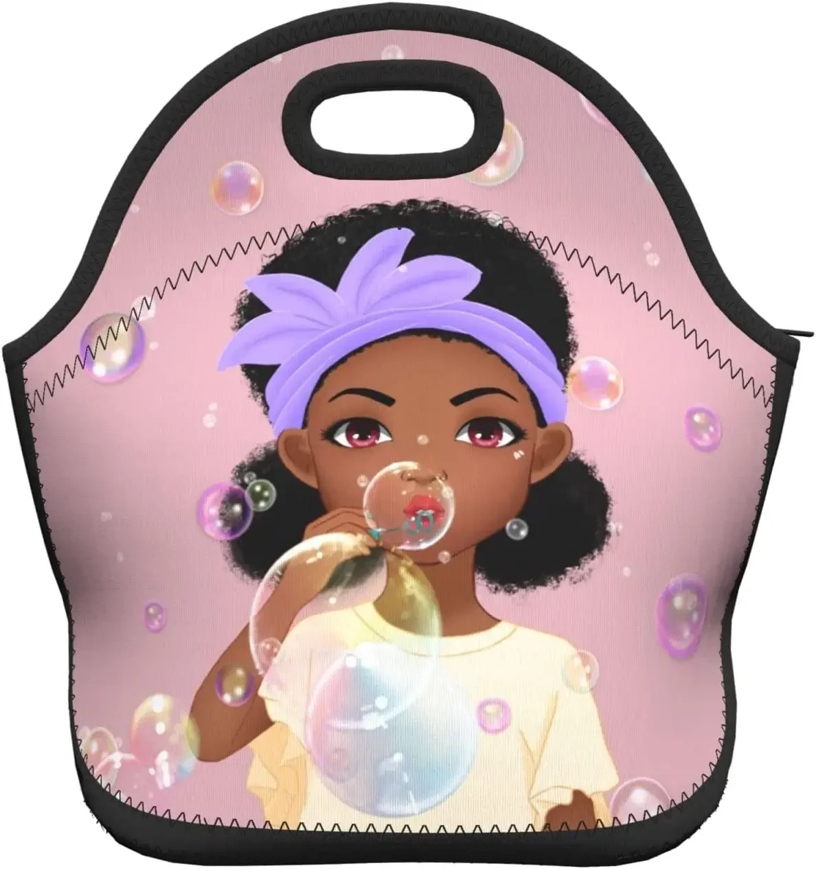 

Black Girl Print Neoprene Insulated Lunch Bags for Women Leakproof Cooler Tote Bag Thermal Lunch Box