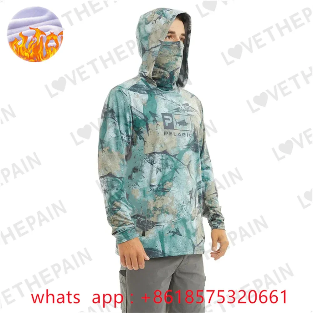

Pelagic Fishing Shirt Winter Long Sleeve Quick Dry Adult and child Hooded Mask Fishing Clothes Thermal Fleece Fishing Sweatshirt