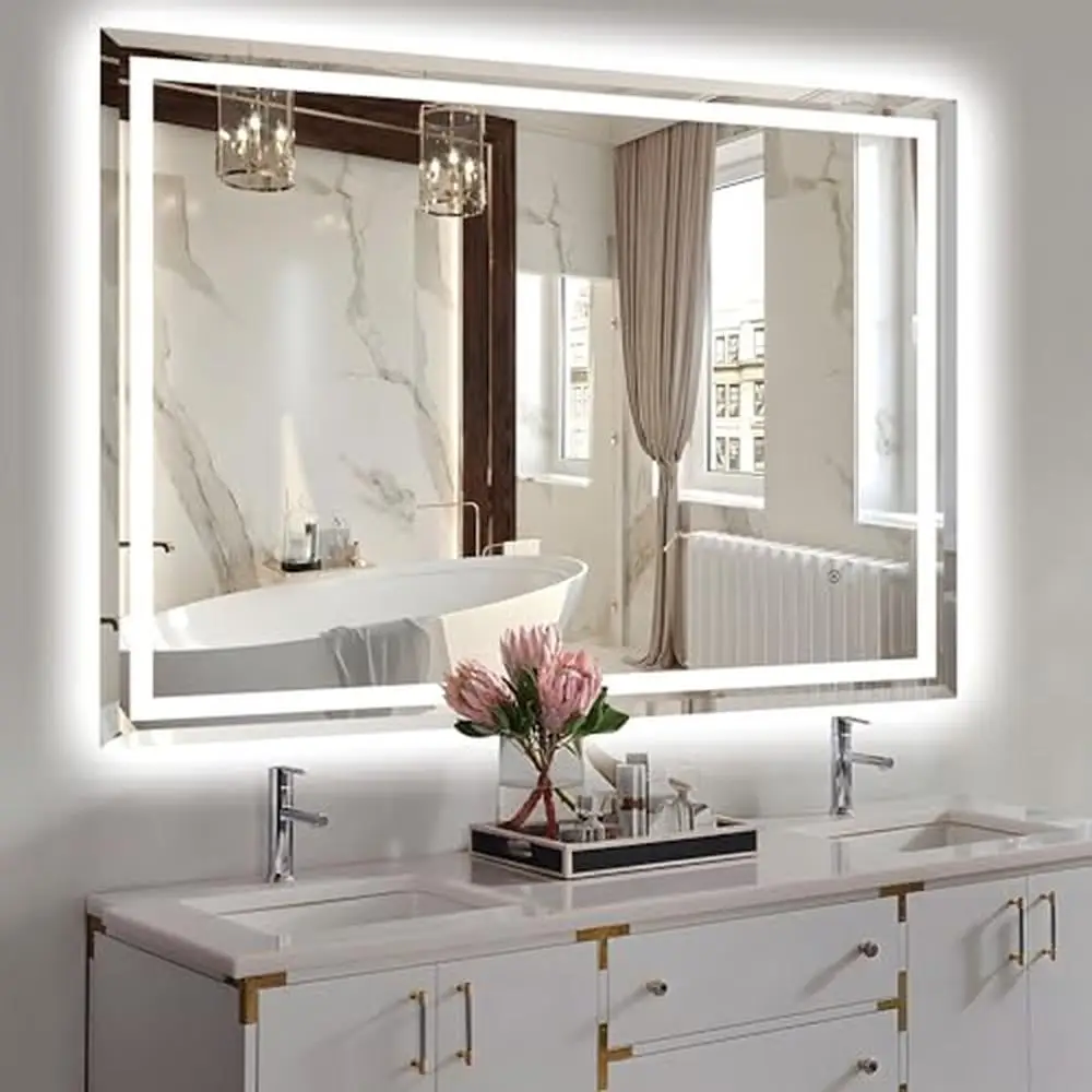 

36x48 Inch Frameless LED Bathroom Mirror Backlit with Beveled Edge Lights Anti-Fog Touch Control Wall-Mounted Vanity Mirror