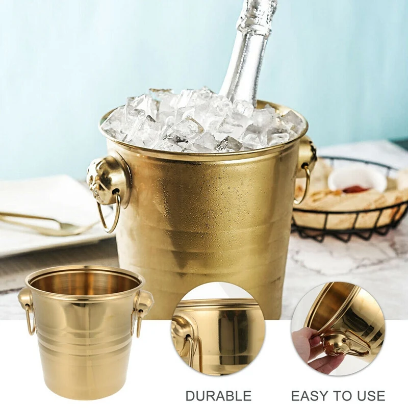 1PC 3L Stainless Steel Ice Bucket Thick Tiger Head Ice Bucket Party (Gold)