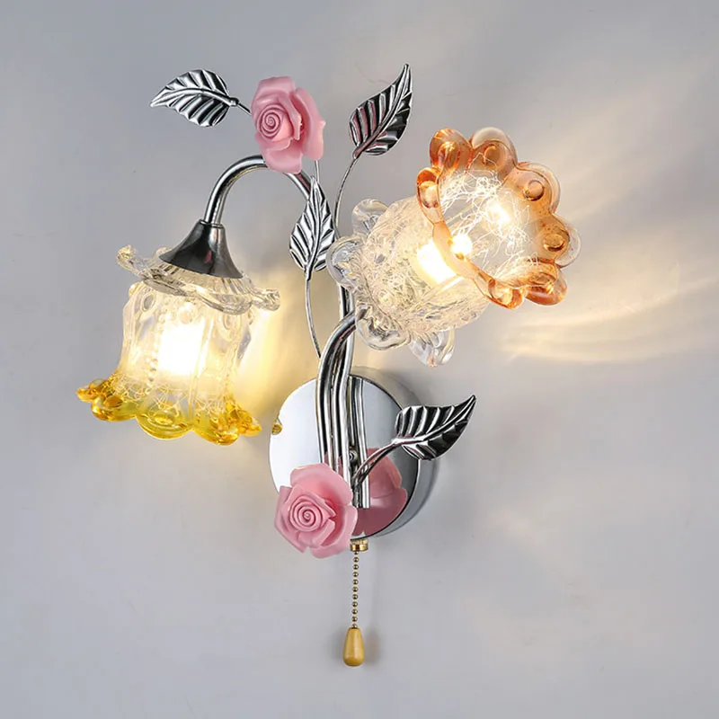 

Rose Glass Wall Lamp Modern Simple Switch Bedroom Bedside Led Lighting Living Room Aisle Stairs Wall Lights For Home