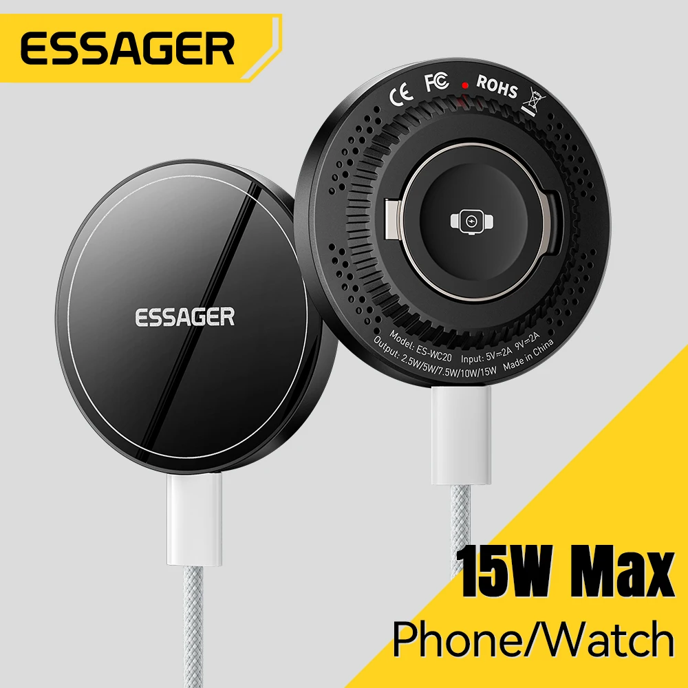 Essager 2-in-1 Magnetic Wireless Charger with Holder - Portable Fast Charging, 15W