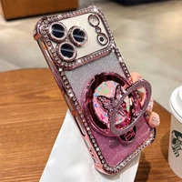 Rhinestone Lens Butterfly Bracket Glitter Phone Case for iPhone 17 16 Pro Max 15 14 13 Diamond Gradient Bling Shockproof Cover 3