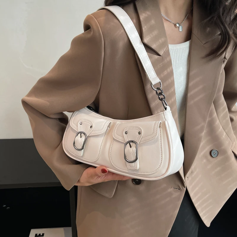 LEFTSIDE Fashion Leather Shoulder Armpit Bag for Women 2025 Tend Females Simple Small Pocket Design Underarm Handbags and Purses