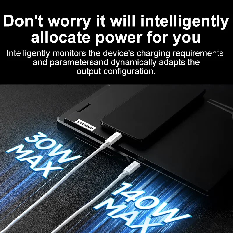 레노버 리전 C170W Gan 충전기 Cto2C 케이블 원투투 Y 스플리터 USB-C 고속 충전 140W+30W 노트북 및 휴대폰용