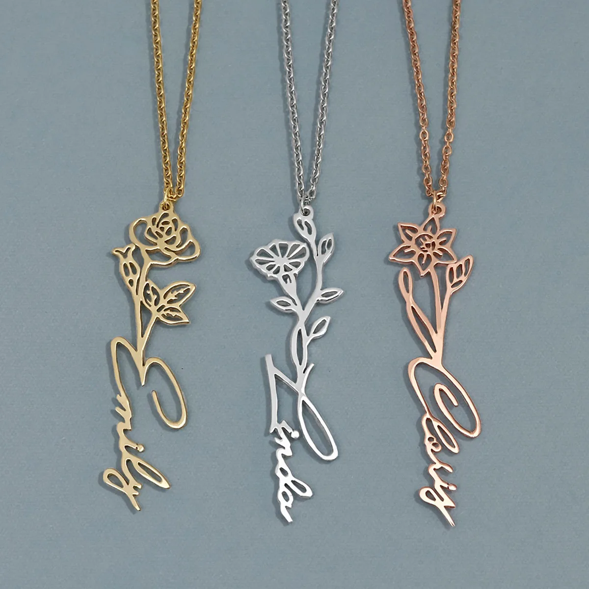 

Custom Name Necklace with Birth Flower,Personalized Name Necklace,Floral Name Necklace,Birthday Gift for Her,Mother's Day Gifts