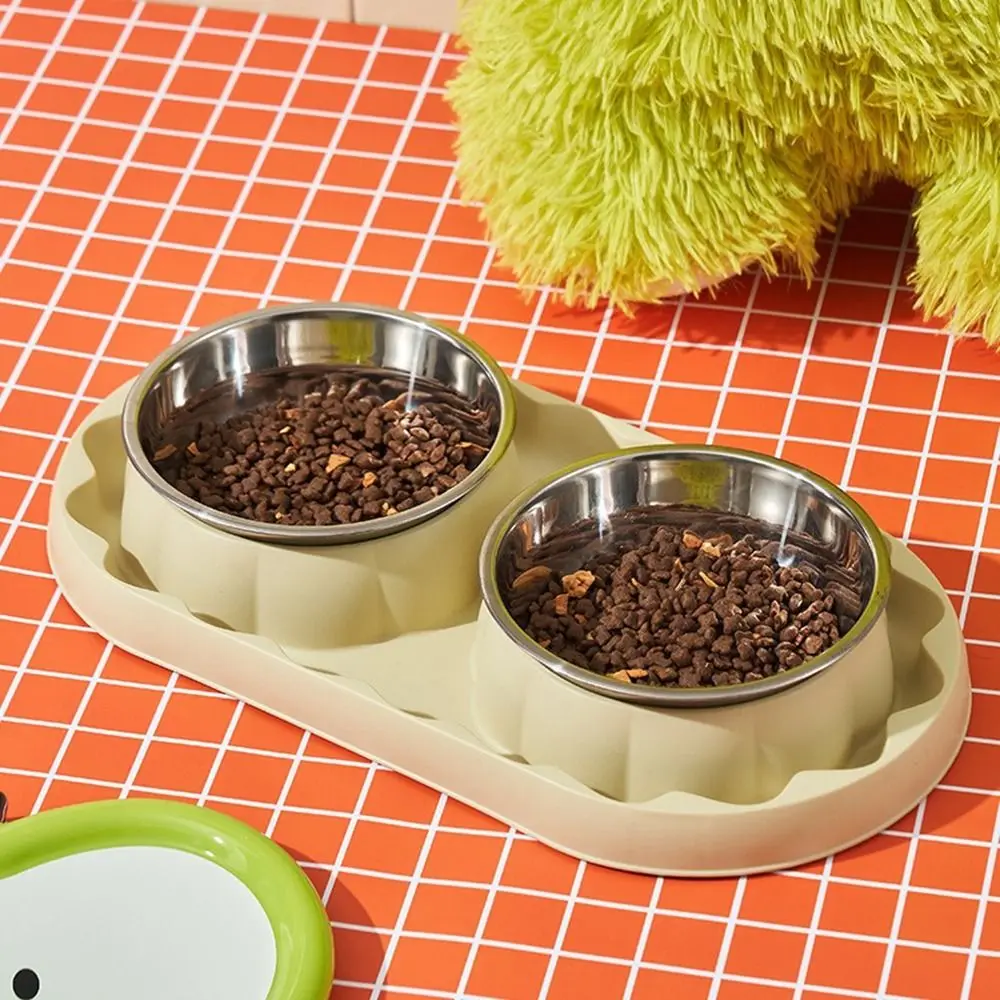 Simple Stainless Steel Double Pet Bowl Anti Topple Leakproof Pet Food Bowl Anti-slip Pet Dog Feeder Home