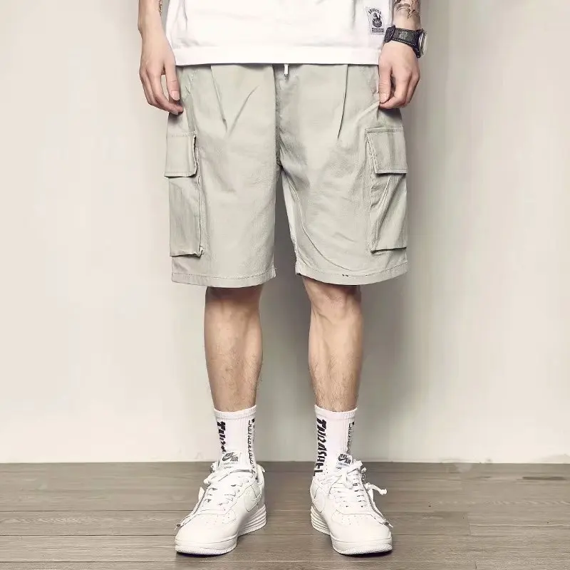 Casual Work Attire Capris Youth Loose Multi Pocket Shorts Mens Summer Tie Up Closure Pants