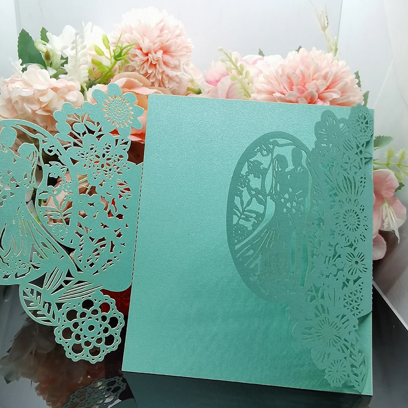 Description Picture 6 of item25pcs Bride & Groom Wedding Invitations Card Flowers Invitation Pocket Envelopes Cards Mariage Anniversary Party Supplies Favors