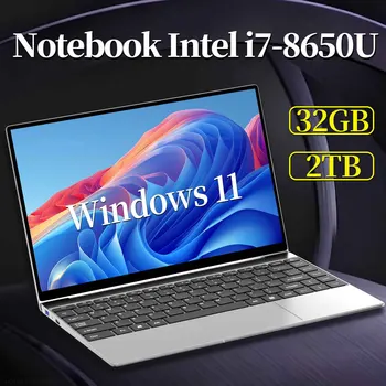 New 14.1 inch Portable Laptop Windows 11 32GB 2TB Gaming Computer PC Intel Core i7 8650U Gamer office Notebook 1920*1080 HD