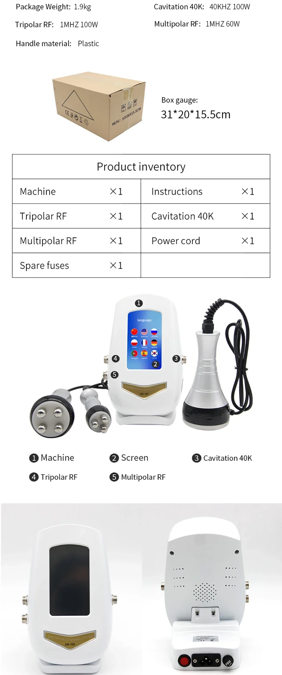 2025 Hot Selling 40K Ultrasonic Cavitation Body Facial Radiofrequency Massage We