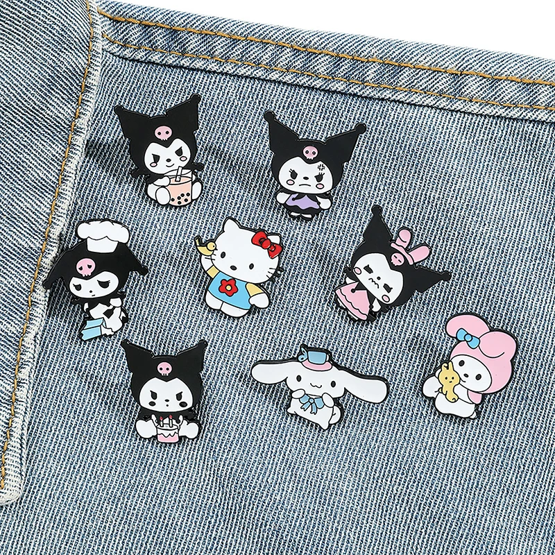 

Cute Cartoon Dark Style Sanrio Enamel Pins Hello Kitty Kuromi Melody Cinnamoroll Brooches For Gifts Fashion Bag Accessories