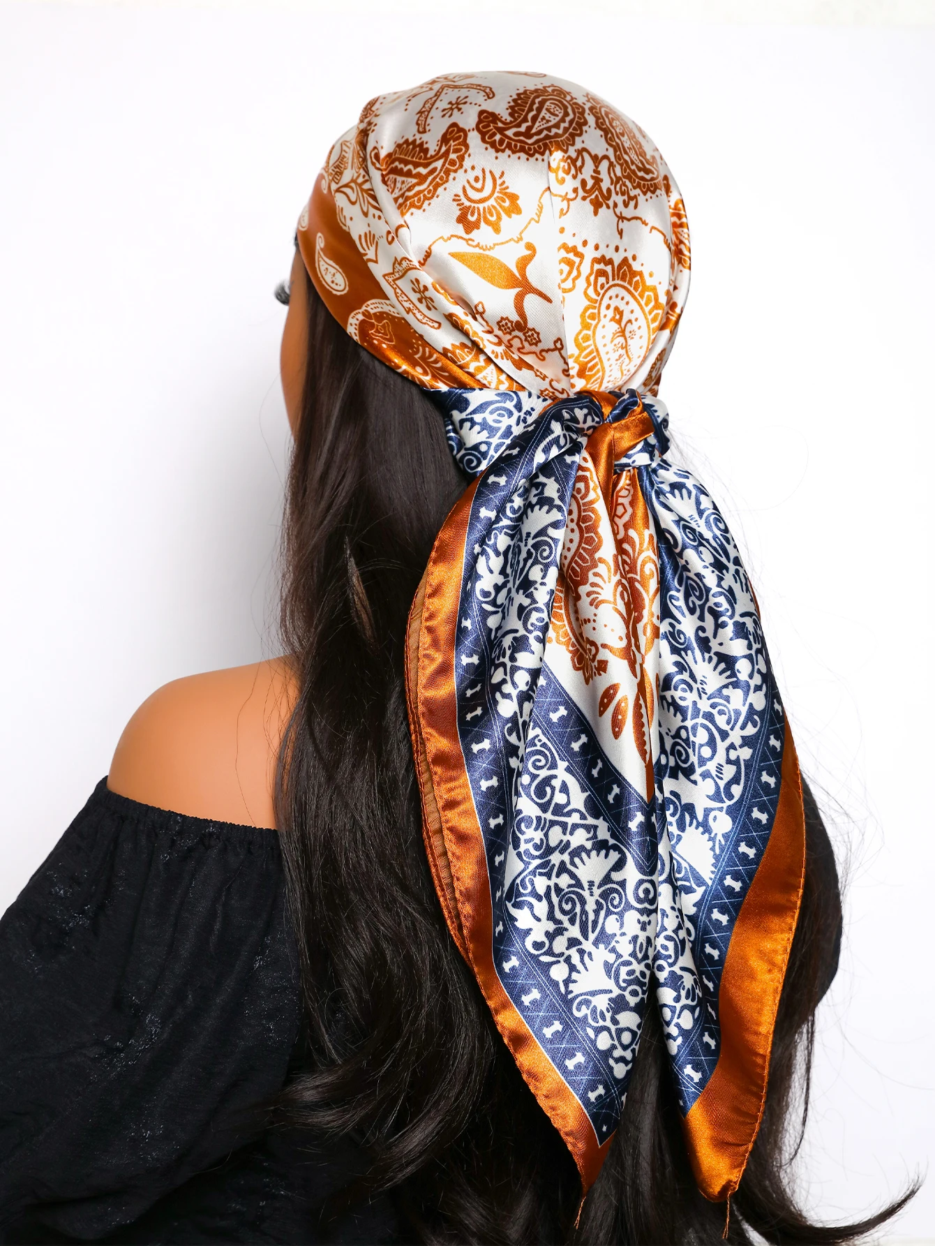 90*90cm Hair Scarf Women Fashion Designer Beautiful Flowers Foulard Soft Satin Shawl Kerchief Square Silk Scarfs Neck Headscarf