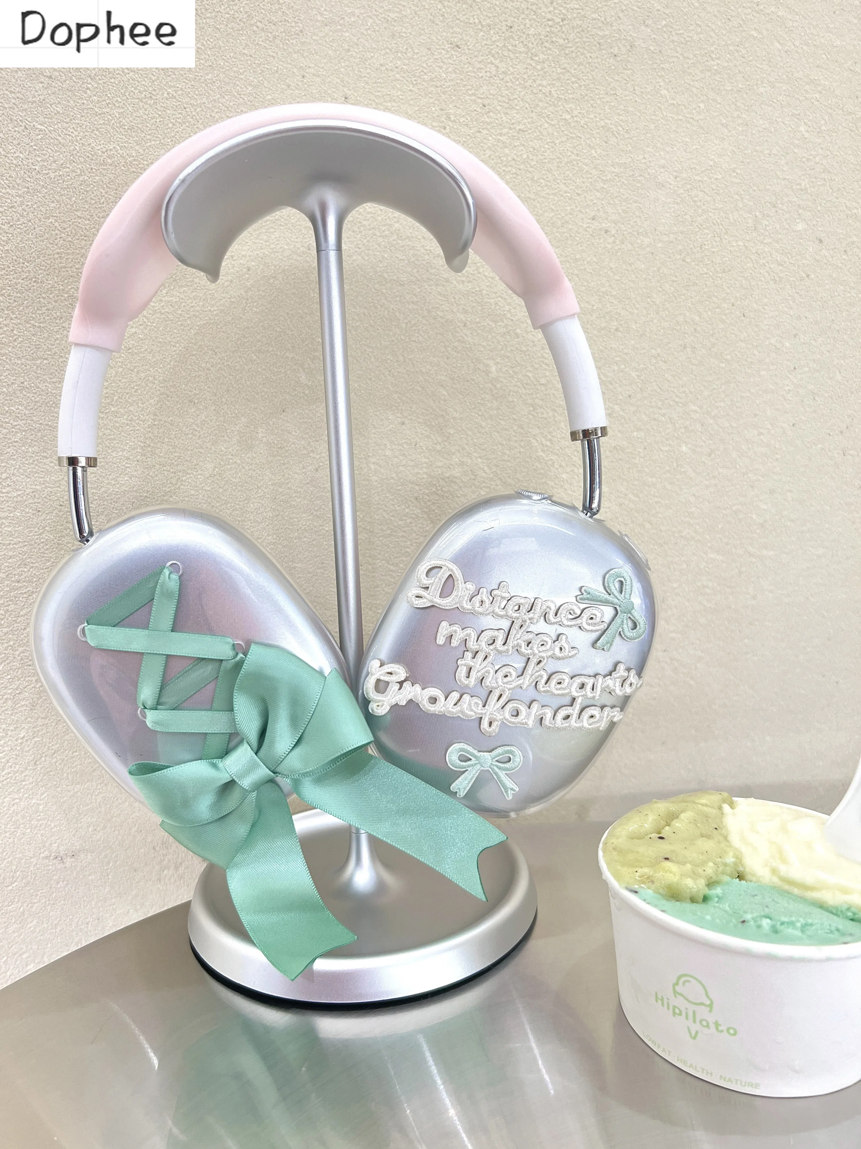 dophee-original-airpodsmax-earphone-case-ribbon-bow-sweet-girl-apple-headphone-cover-fresh-green-silicone-transparent-soft-shell