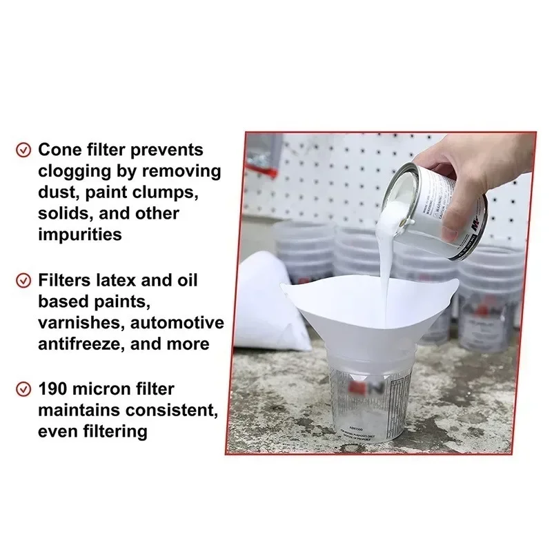 Car Disposable Paper Filter 190 Mesh Purifying Straining Cup Paint Spray Mesh Conical Nylon Micron Paper Funnel Tools 100-10pcs paint filter paper filter