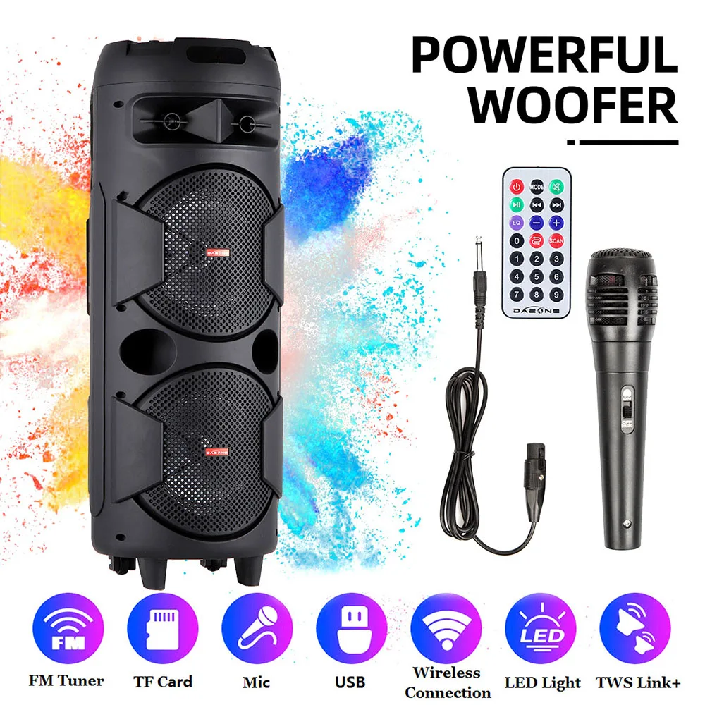 5000W Portable Bluetooth Speaker Subwoofer Heavy Bass Sound System Party with Microphone and Remote Dual 8"RGB Light 1