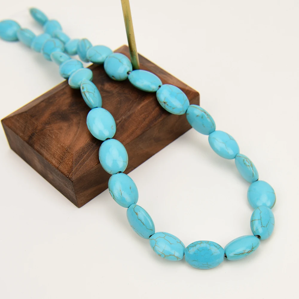 APDGG 5 Strands 10x14mm Blue Turquoise Smooth Oval Stone Loose Beads 15
