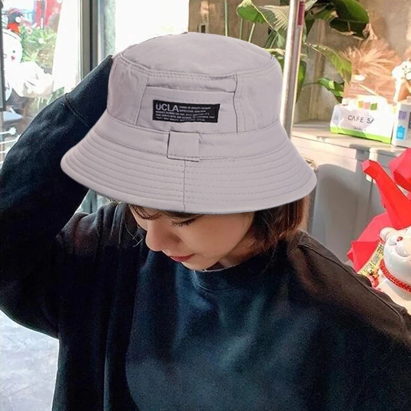 New Japanese Bucket Hat Women Summer Outdoor Travel Fishing Sun Hats Bob Cotton Letter Print