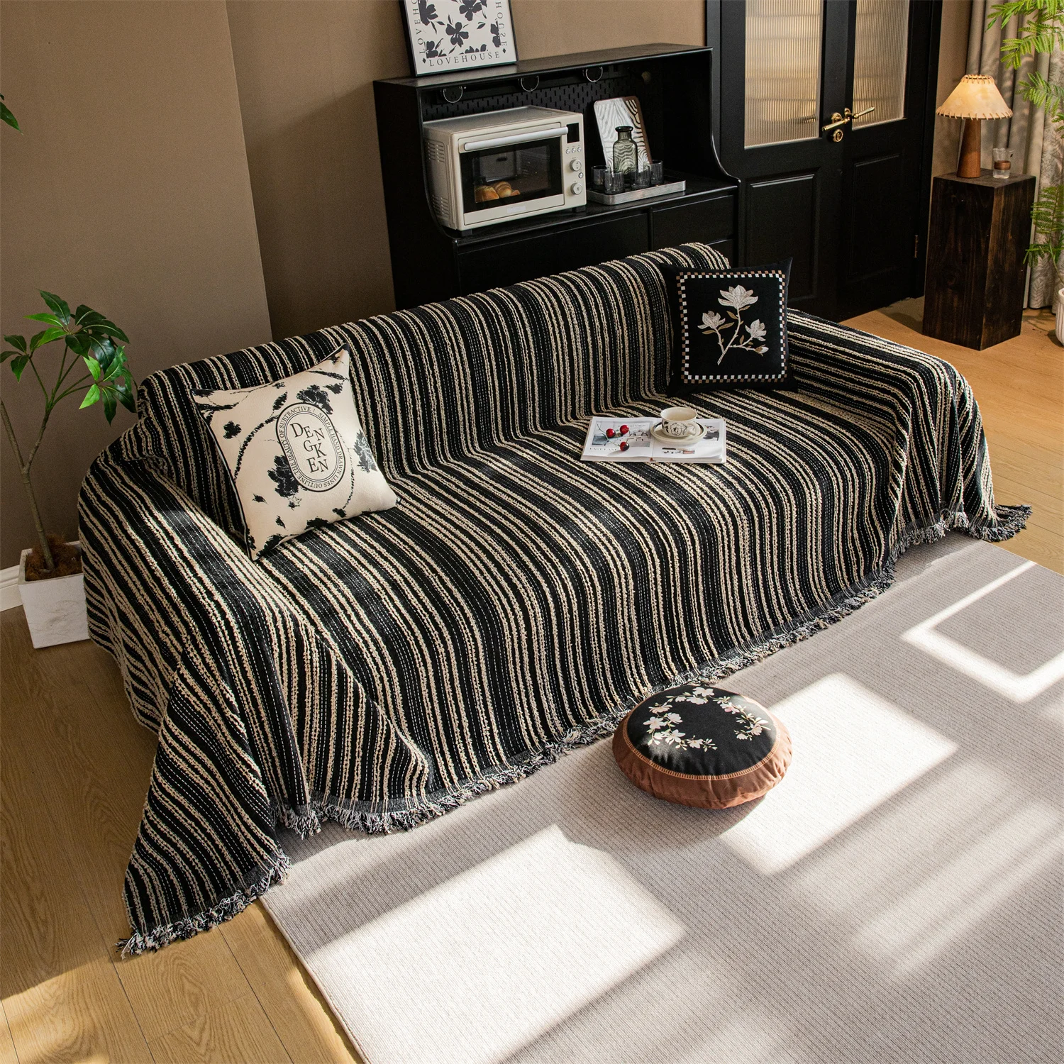 Stripe Jacquard Fleece Sofa Towel with Tassel for Living Room Blanket Sofa Cover 5