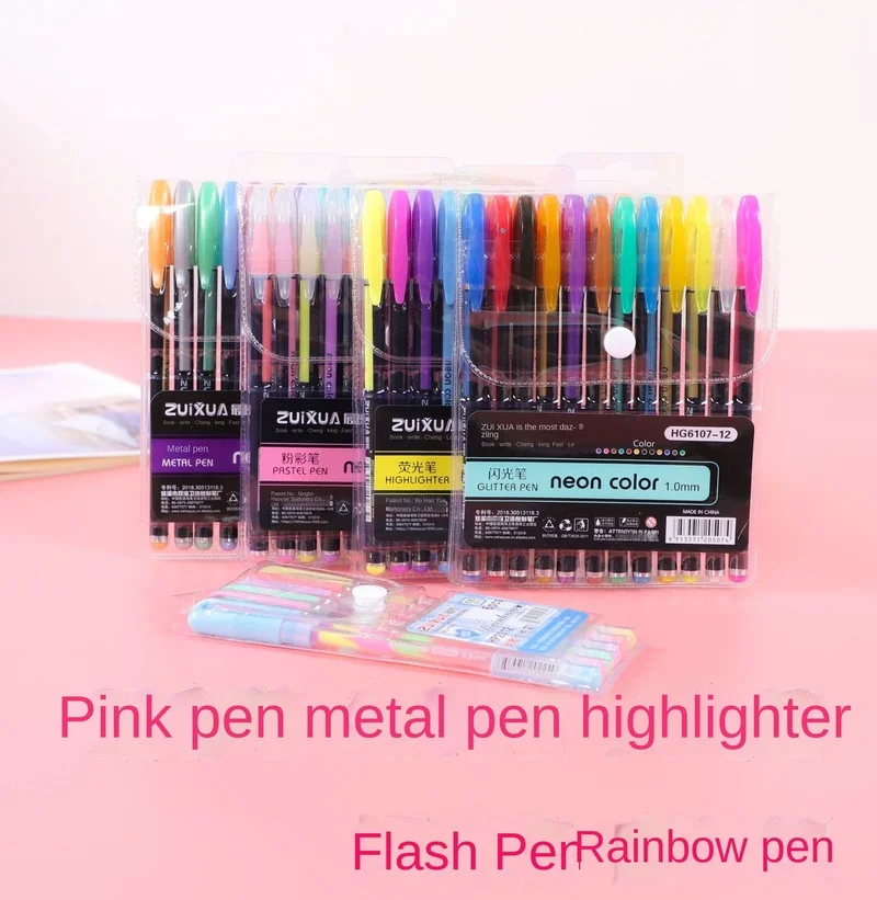 12 Colors Gel Pens Set Pastel Metallic Neon Glitter Pens for Kids Adult Coloring Books Journaling Drawing Doodling Art Markers 24pcs set glitter gel pens 24 colors dual metallic ink sparkle pens 1mm liquid glitter iridescent gel pen for coloring books