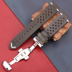 Luxury Genuine Leather Watch Strap with Butterfly Buckle - Available in 4 Elegant Colors - 22mm (Green)