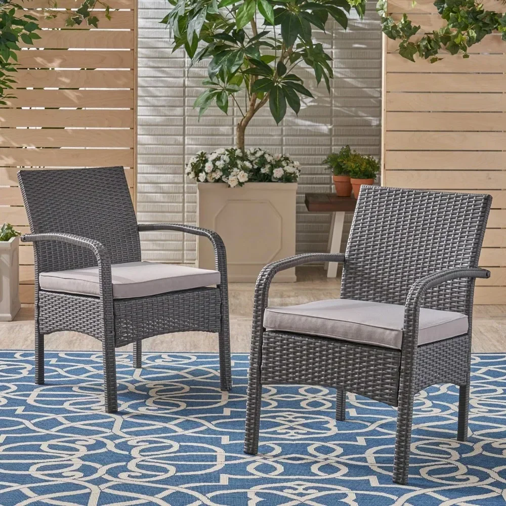 

Outdoor Wicker Chair, Gray and Silver(Set of 2)