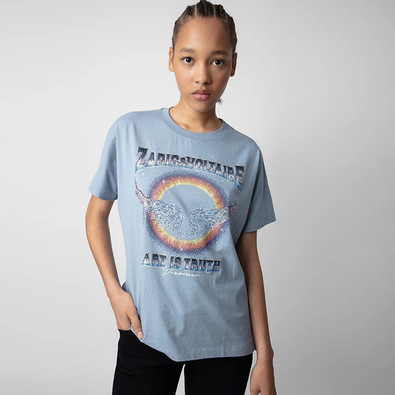

Women's T-shirt 2023 New Spring Summer Diamond decoration Casual Tee
