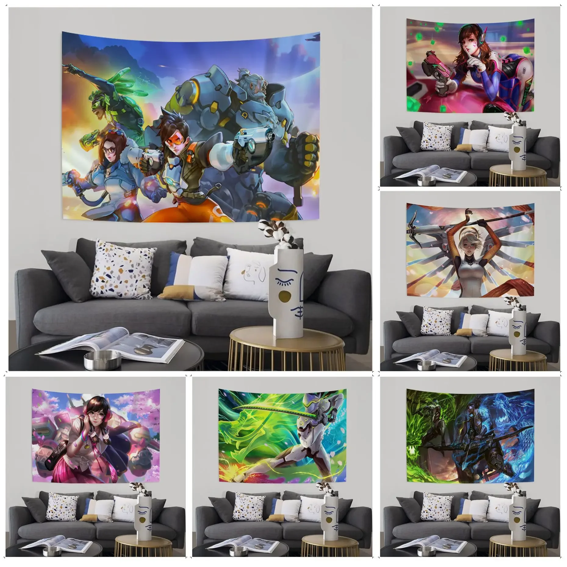 

Bandai Overwatch гобелен с героями мультфильмов Hippie Цветочные настенные ковры, декор для спальни, настенные подвесные листы