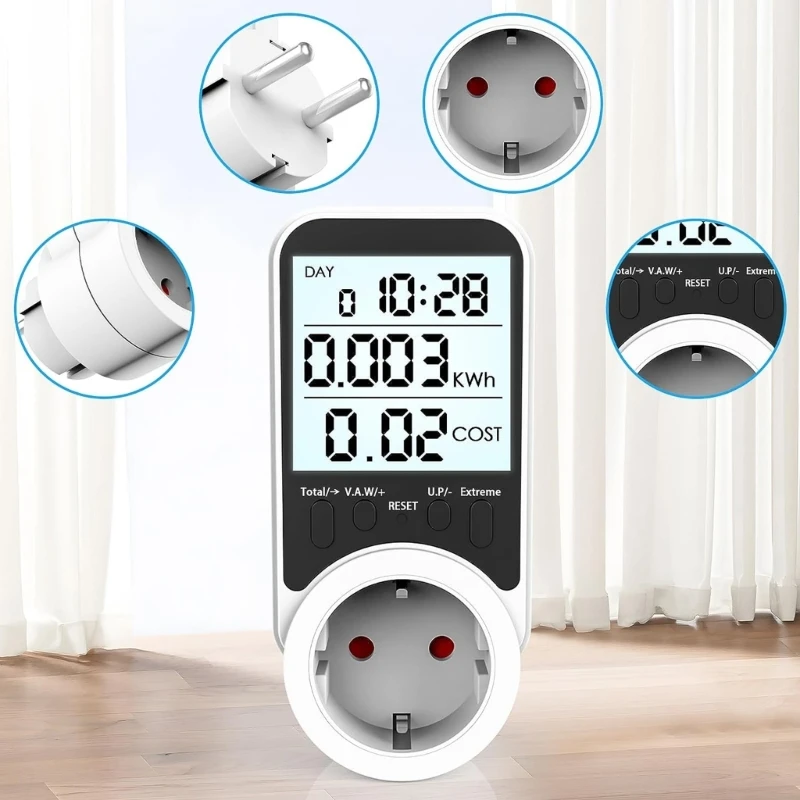 European Standard Power Meter Outlet Accurately Measure Power Meter Socket LCD Display Power Meter Household Device mini optical power meter lcd display 70 6 dbm for optical fiber networks test 850nm 1300nm 1310nm 1490nm 1550nm 1625nm