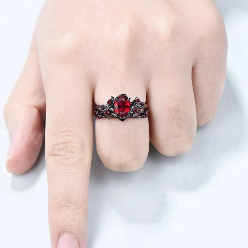 Charm Couple Rings Romantic Women Red Rhinestones Set
