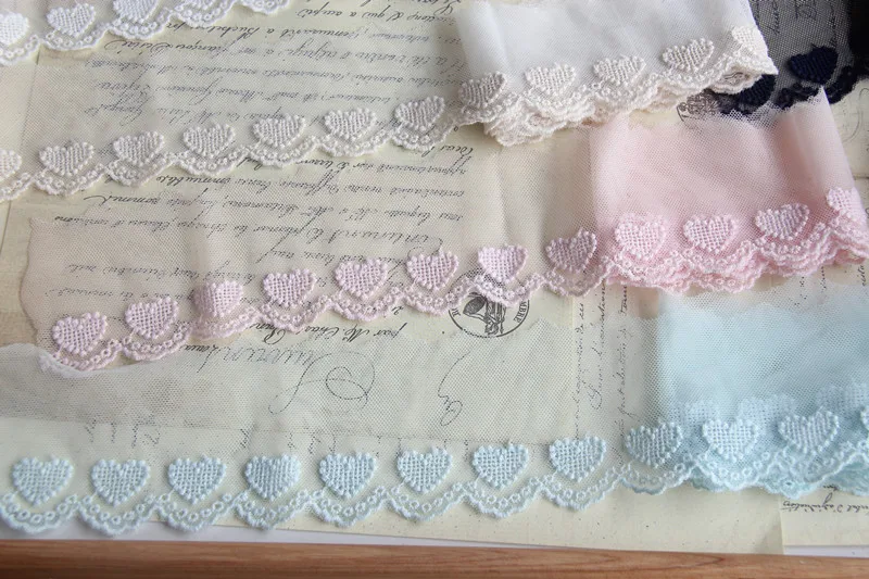 5야드/로트 메쉬 면사 하트 모양 자수 레이스 트림 6CM 폭 DIY 의류 드레스 소파 커튼 원단 바느질 액세서리
