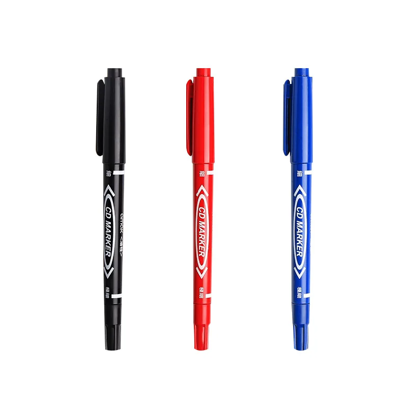 1 pcs Twin Tip Permanent Marker Pen Waterproof Ink 0.5/1.0mm Round Toe Fine Color Black Blue Red Oil Ink
