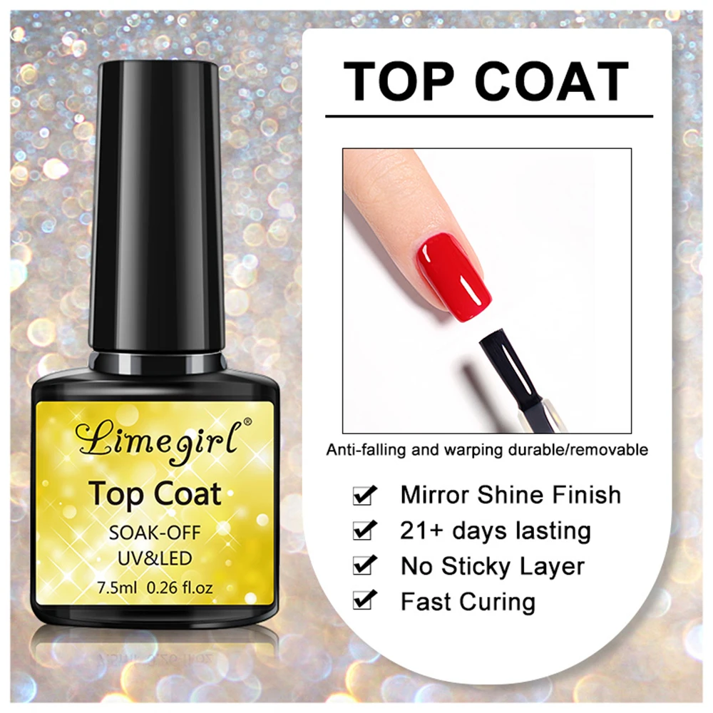 LIMEGIRL Multifunctional Nail Top Coat And Base Coat for Nails UV Gel Polish Soak Off Varnishes Kit No-acid Primer Manicure Set 5