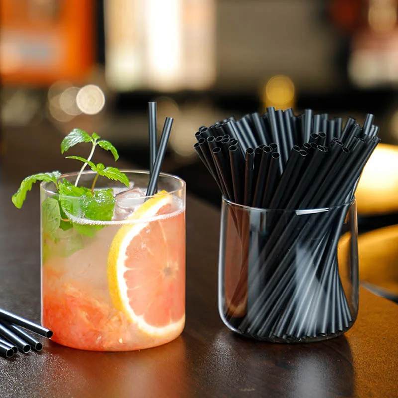Black Thin Straw Plastic Disposable Short Straw Bar Cocktail Decoration Small Juice Drink 500PCS