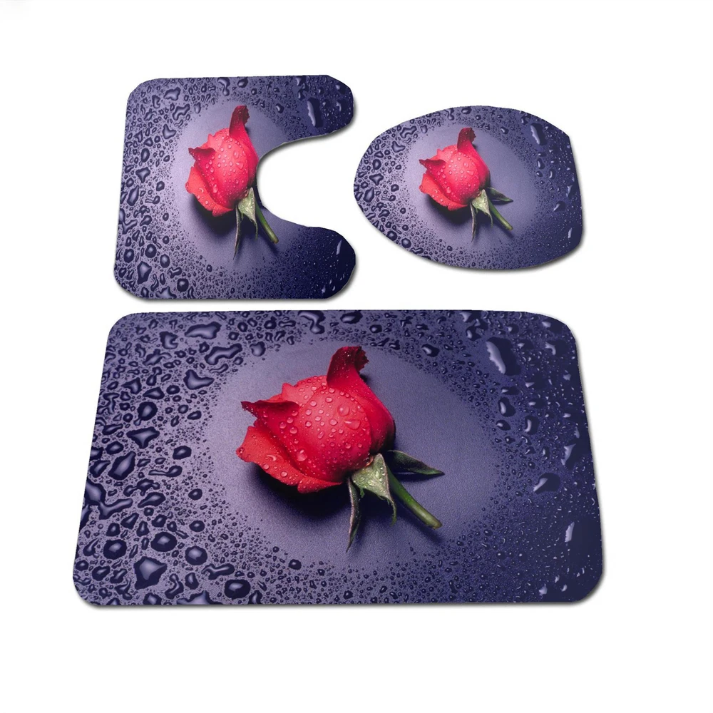 

Red rose Floral Print Bathtub Bathroom Decoration Rose Bathroom Carpet Foot Mat Toilet Mat non-slip Absorbent