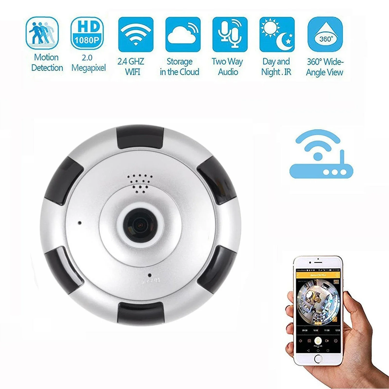 Security Camera Mini Digital Camera Mini Camera 360 Degree Panoramic WIFI Fisheye Lens Smart Home Surveillance CCTV