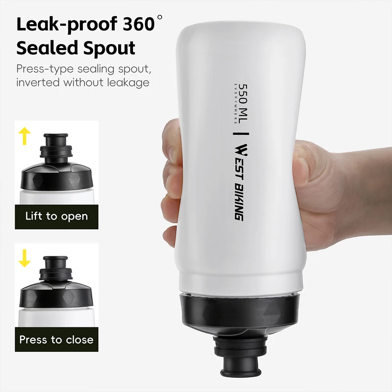 WEST BIKING Bicycle Water Bottle With Dust Cover 550ml&720ml PP5 Outdoor Sports Fitness Running Hiking Cycling Squeeze Bottle
