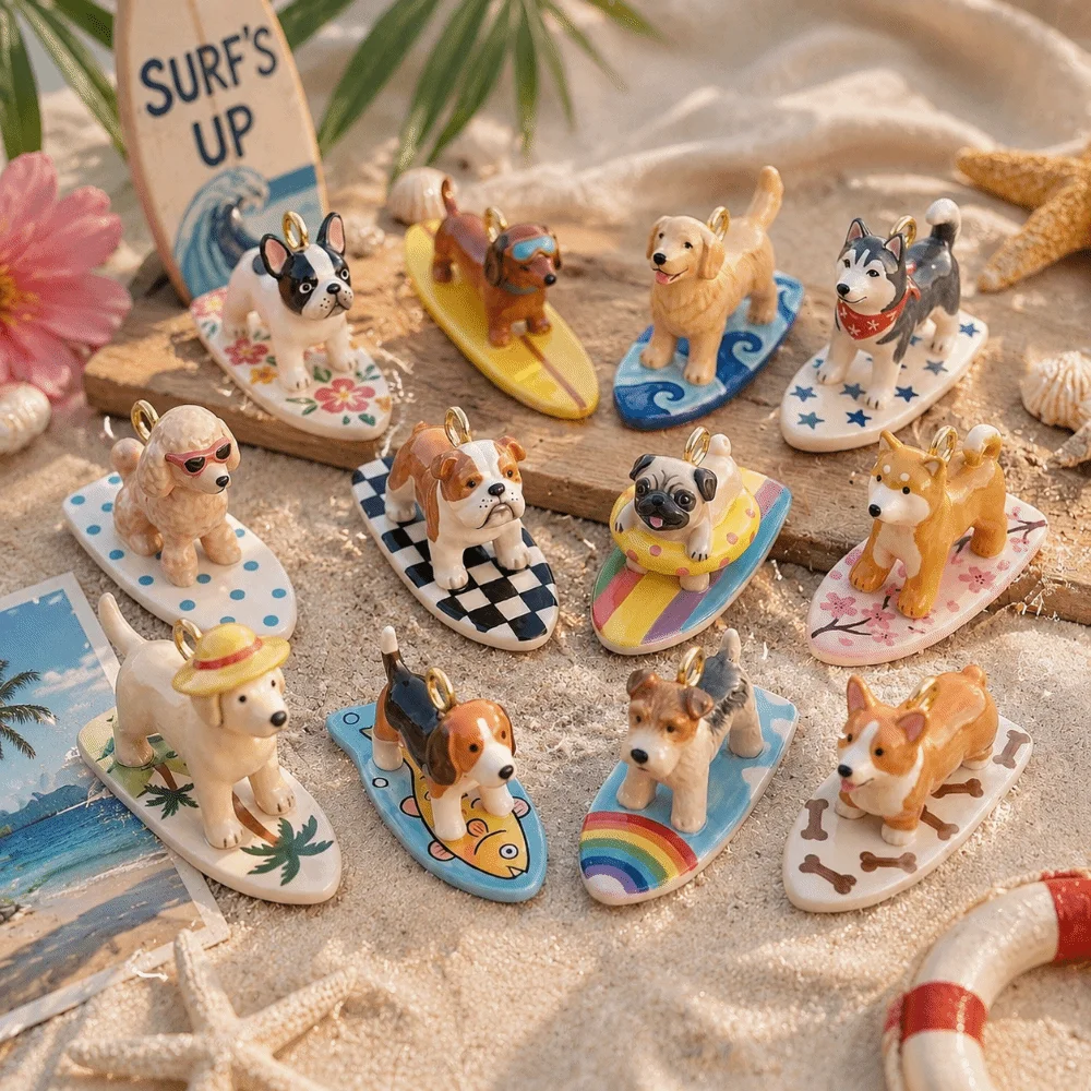 Jewelry Accessories Handmade Surfing Dog Pendant Colorful Enamel Dog DIY Pendant Cute Shiba Inu Puppy Charm Unisex
