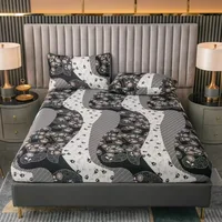 3pcs Printed Sanding Fitted Sheet and Pillowcases Set Elastic Band Around Mattress Cover King Size Bed Cover Juego De Sábanas 4