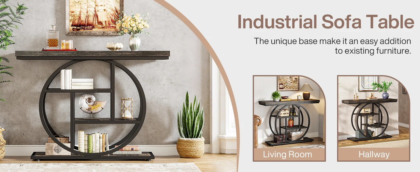 Rustic Sofa Table w/Adjustable Shelf & Open Shelf for Entry Way, Hallway, Living Room