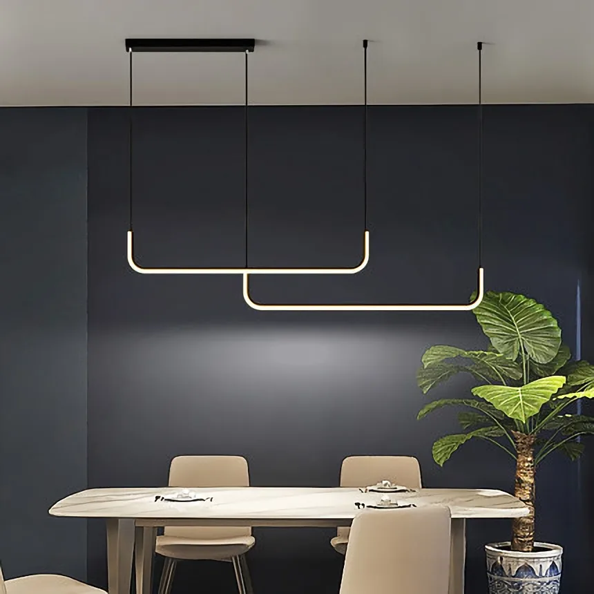 Modern Minimalism LED Chandelier Dimmable Table Dining Room Kitchen Black Pendant Lights  Home Decoration Hanging Light Fixture