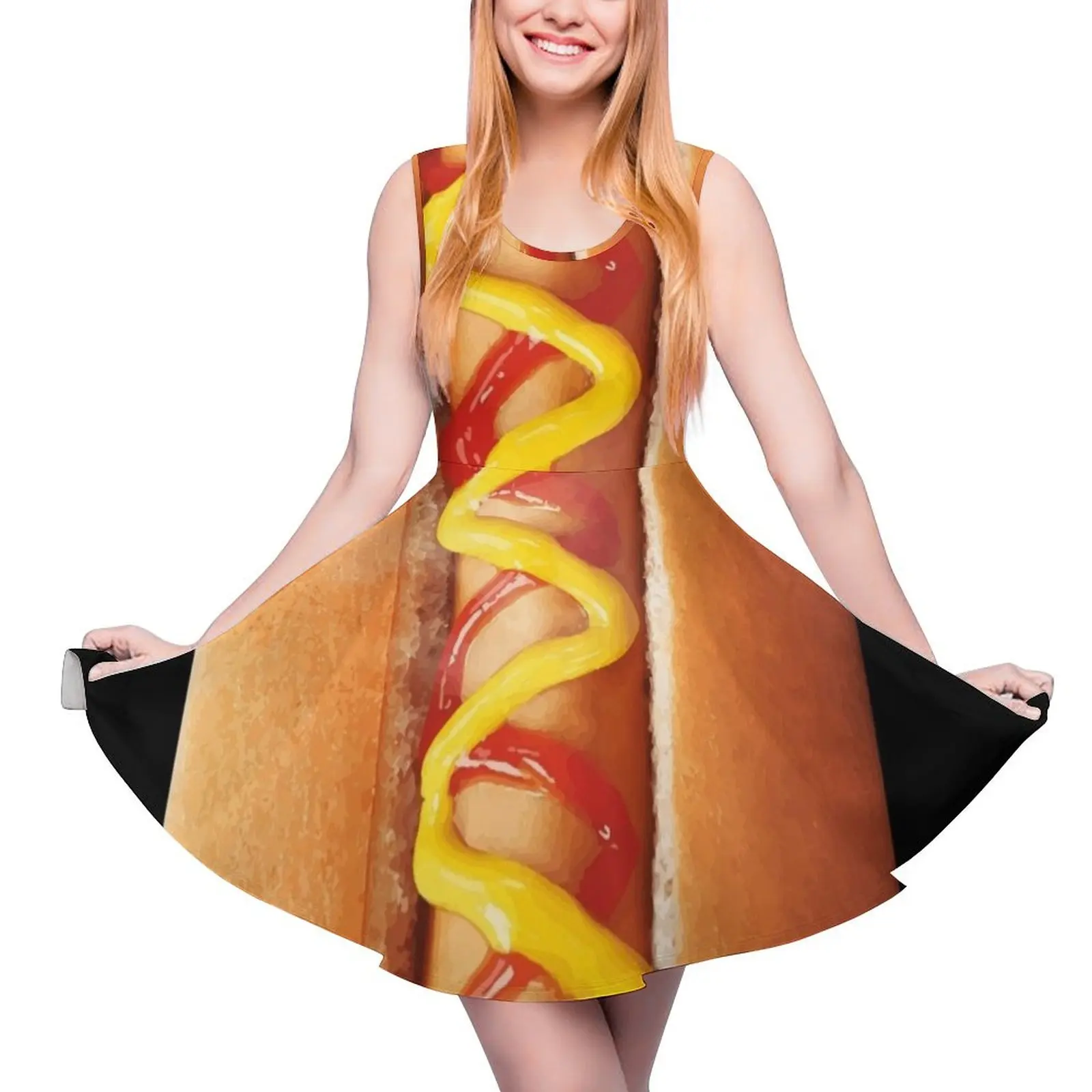 

Funny Hot Dog Round Neck Dress summer dress daily Women's skirt
