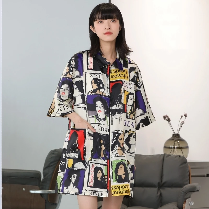 Salon Printed Uniform Graffiti Pattern Barber Shop Waterproof Work Clothes Anti Hair Anti Static Smock Hairstylist Haircut Gown 4
