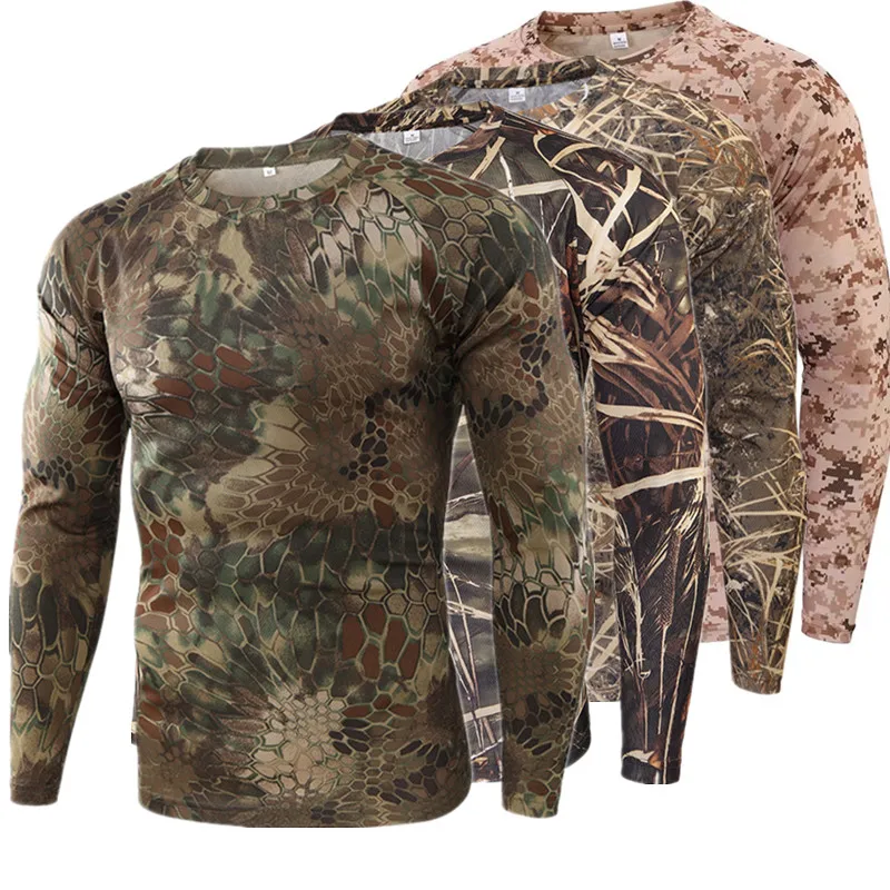 Mens Breathable Hunting Camping Shirts Army Camouflage T-shirt Hiking Military Tactical Fitness Quick Drying Hunting T-Shirts