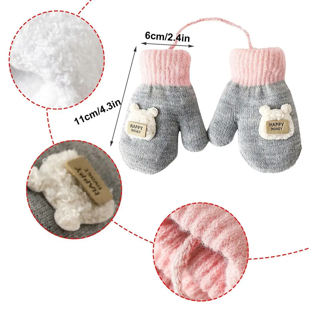 Full Finger Gloves Outdoor Children Thickened Infant Baby Girls Cartoon Gloves Baby Mittens Warm Mittens Knitted Gloves