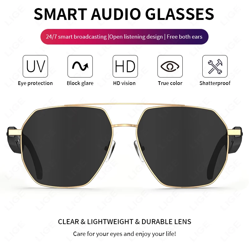 AI Translation Intelligent Glasses Smart Glasses Bluetooth Call Sunglasses Anti-blue Light Filtering Polarized Waterproof Lenses